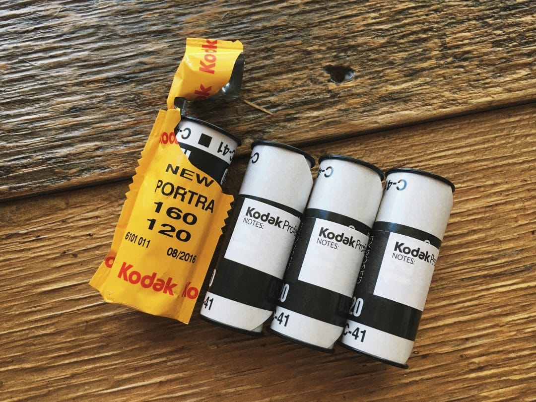 Rolls of Kodak Portra 160 medium format film